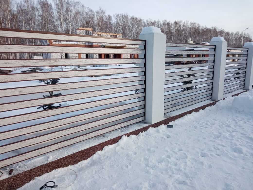 забор-ранчо из металлопланкена 130м каштан красный + беленый дуб фото4 в Рубежном
