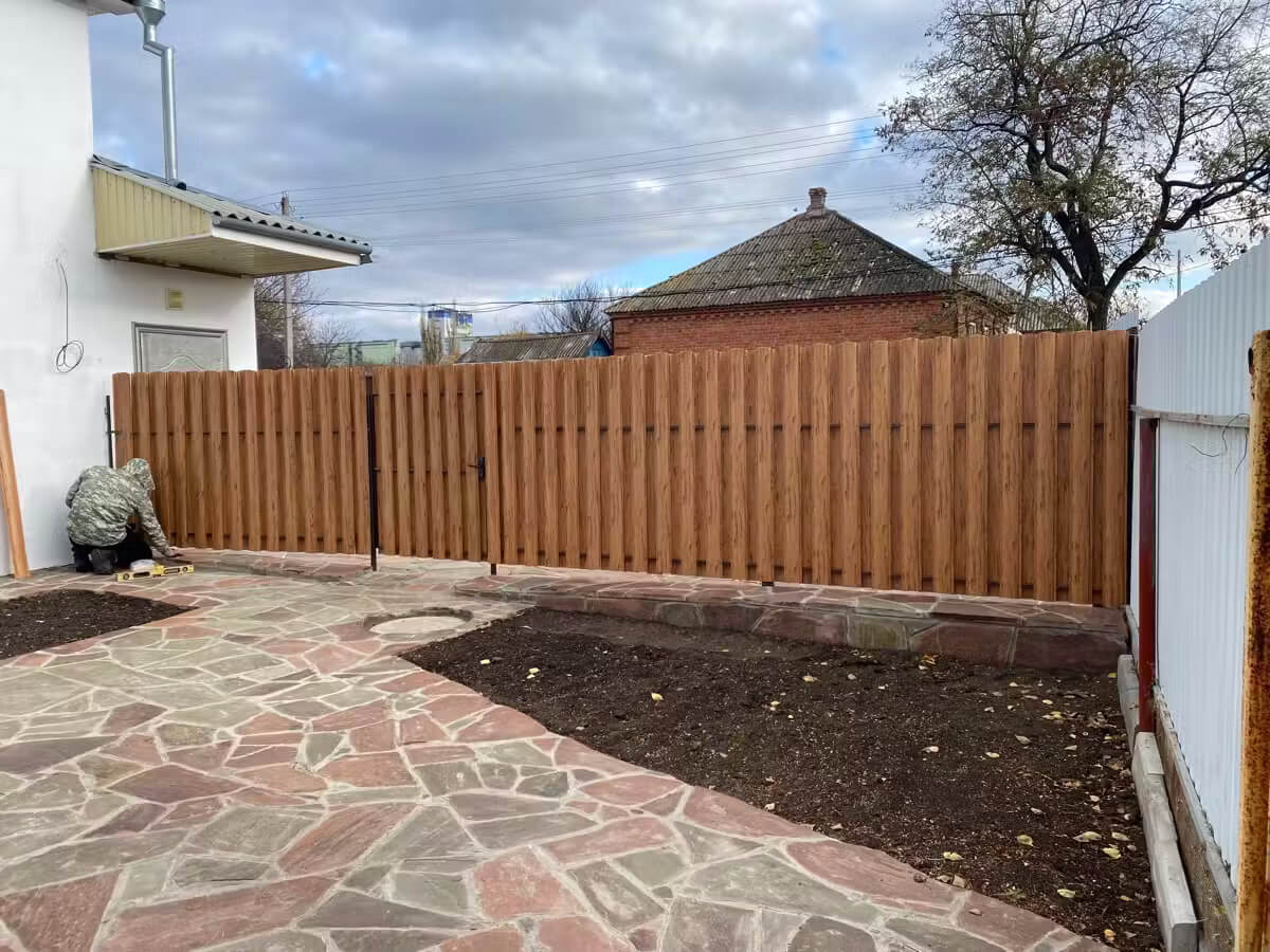 Забор из евроштакетника 7м Кипарис 2хPrintech двусторонний в Рубежном