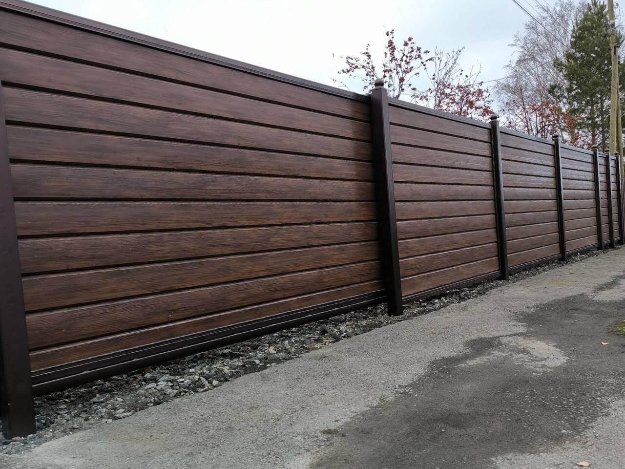 Забор из металлосайдинга Евро-Брус 46м Античное Дерево Принтек фото 5 в Рубежном